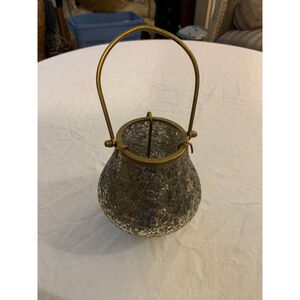 Silver Mosaic Glass Lantern with Gold Handle One Size